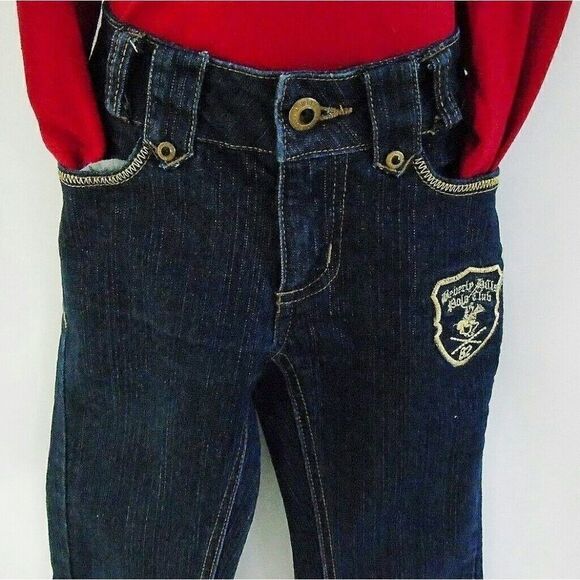 Girls Skinny Jeans Beverly Hills Polo Club Size 8 Stretch Denim Gold Embroidery - Picture 3 of 7